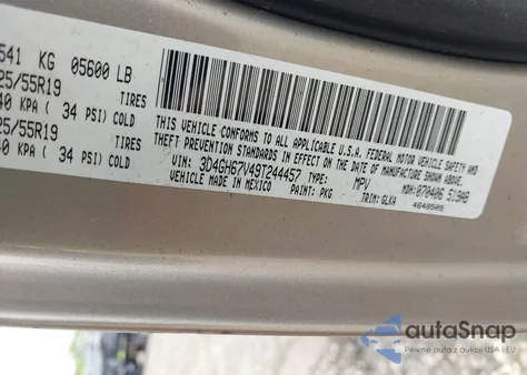 2009 Dodge Journey R/T из США, поврежденный, VIN 3D4GH67V49T244457